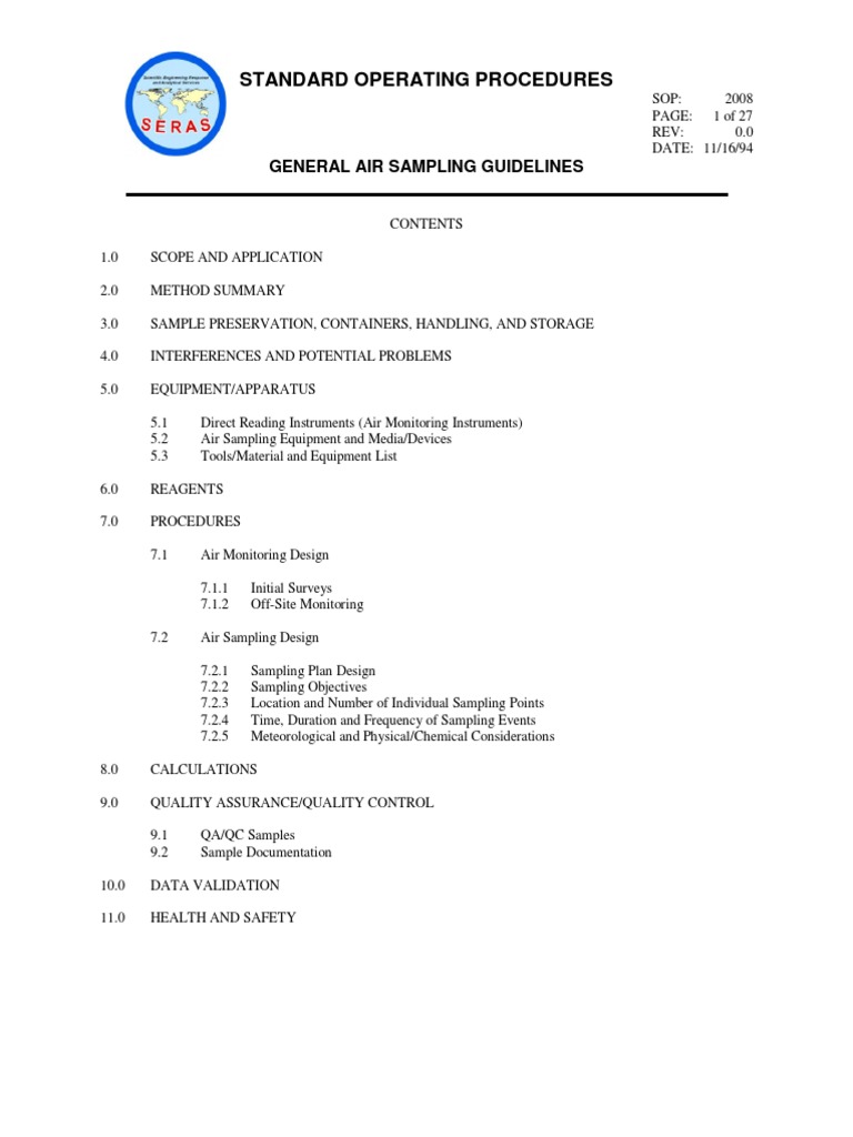 Standard Operating Procedures General Air Sampling Guidelines PDF