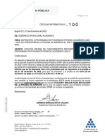 Circular Informativa No. 100 de 23-12-2022 Citacion Pruebas de Conocimiento Decanatura de Posgrados 2023 1