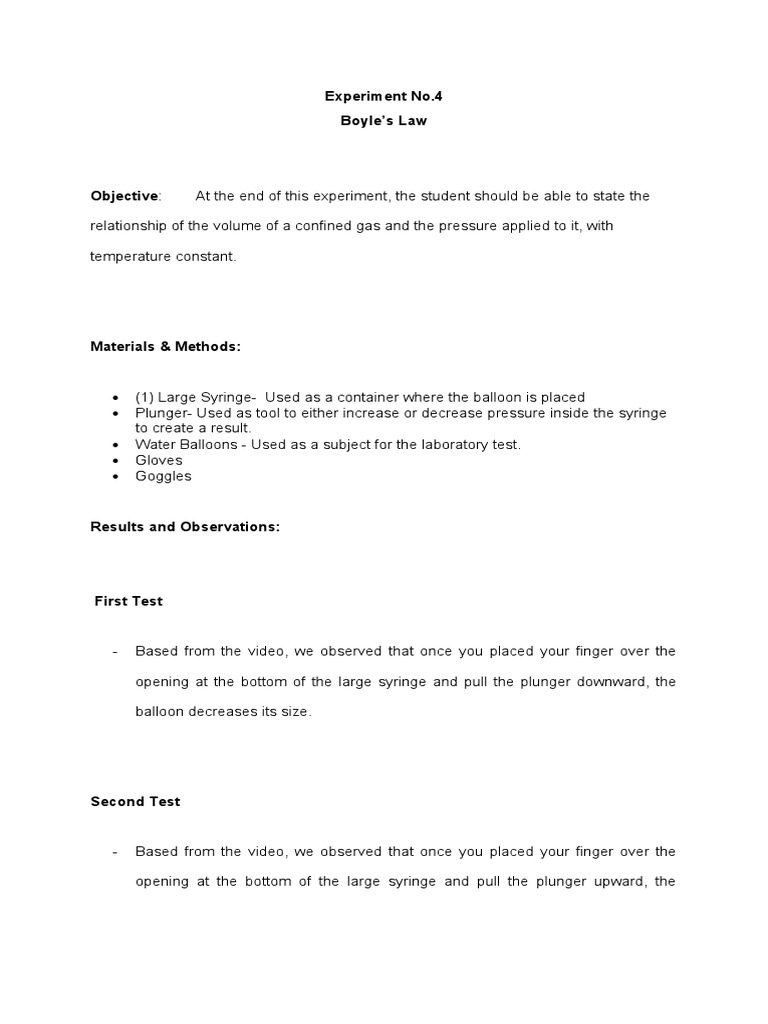Boyle's Law: Syringe and Balloon Experiment | PDF | Gases | Pressure
