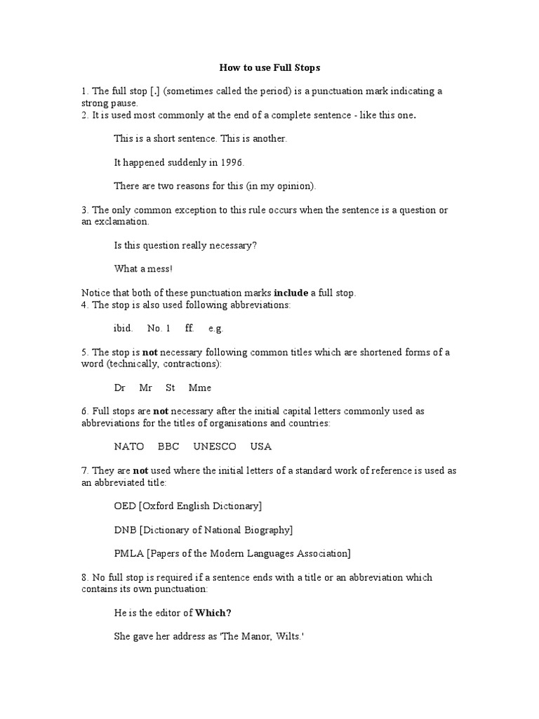 Grammar Notes How To Use Full Stops | PDF