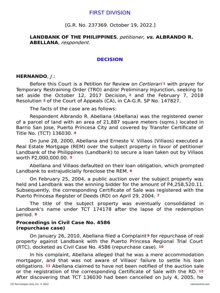 Landbank vs. Abellana: Foreclosure Case | PDF | Res Judicata | Lawsuit