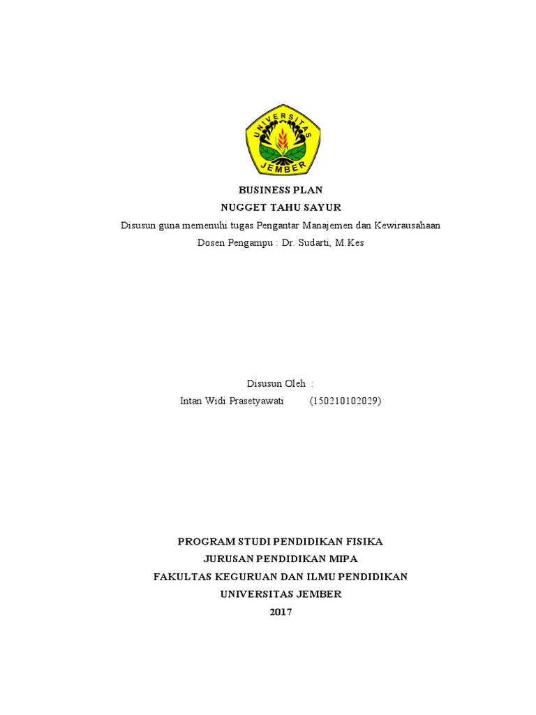 Cover Proposal Bisnis Nugget Tahu Sayur | PDF