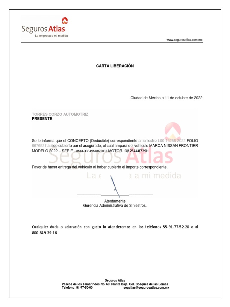 Carta Liberación Torres Corzo Automotriz PDF