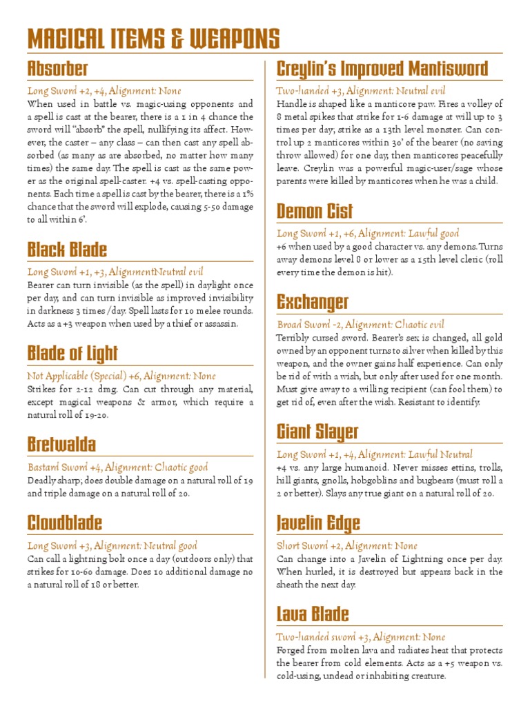 D&D - Magic Swords | PDF | Sword | Fantasy