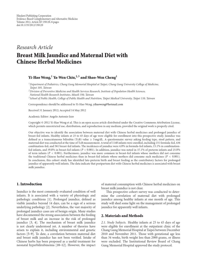 Breast Milk Jaundice and Maternal Diet With Chinese Herbal Medicines