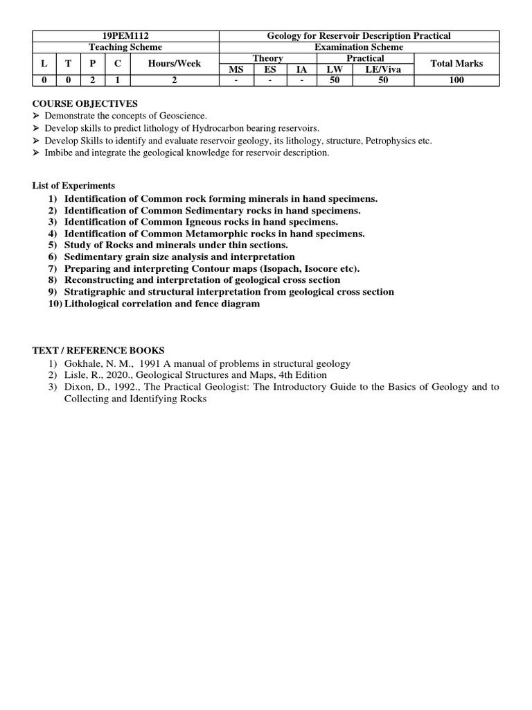 Geology For Reservoir Description Practical PDF