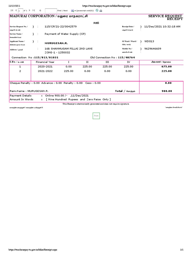 Water Tax 202122 IV PDF Receipt Services (Economics)