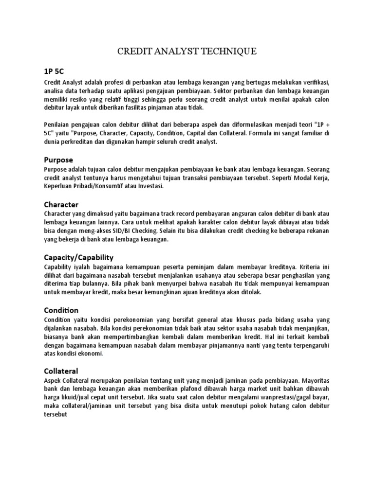 Teknik 1P 5C untuk Credit Analyst | PDF | Pengelolaan Keuangan & Uang