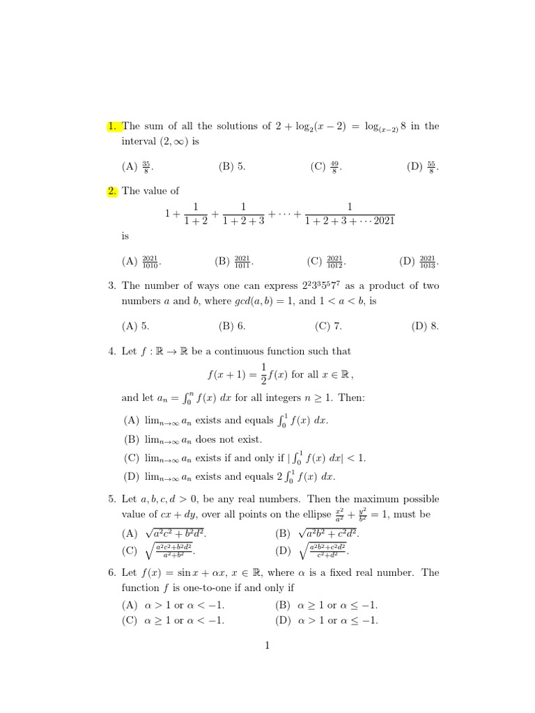 ISI UGA Question Paper Solutions 2021 | PDF | Square Root | Derivative