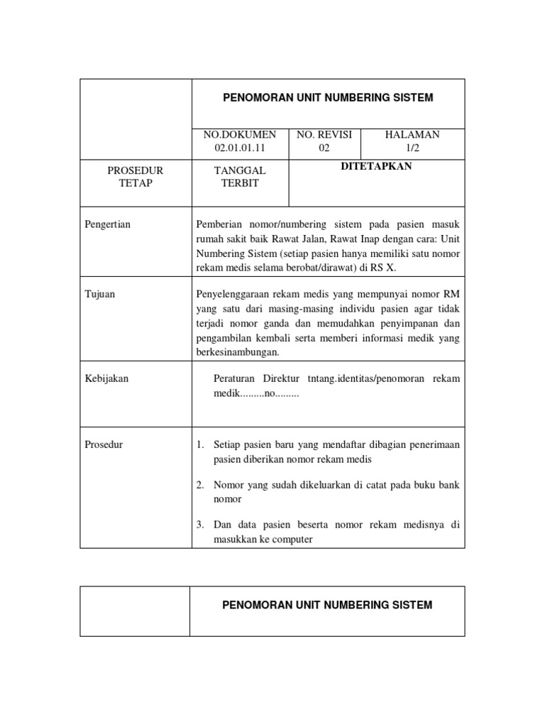 SOP Penomoran Unit Numbering Sistem 142010 | PDF