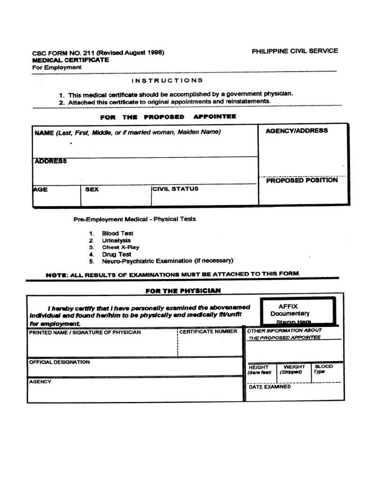CS Form 211Medical Certificate PDF