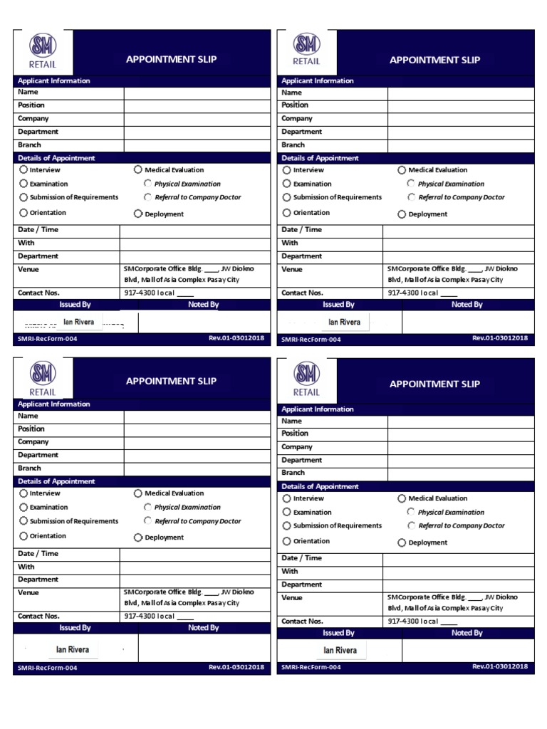 Medical Appointment Slip PDF Health Care Medicine