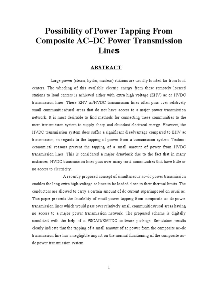 Power Tapping from AC-DC Lines | PDF | High Voltage Direct Current ...