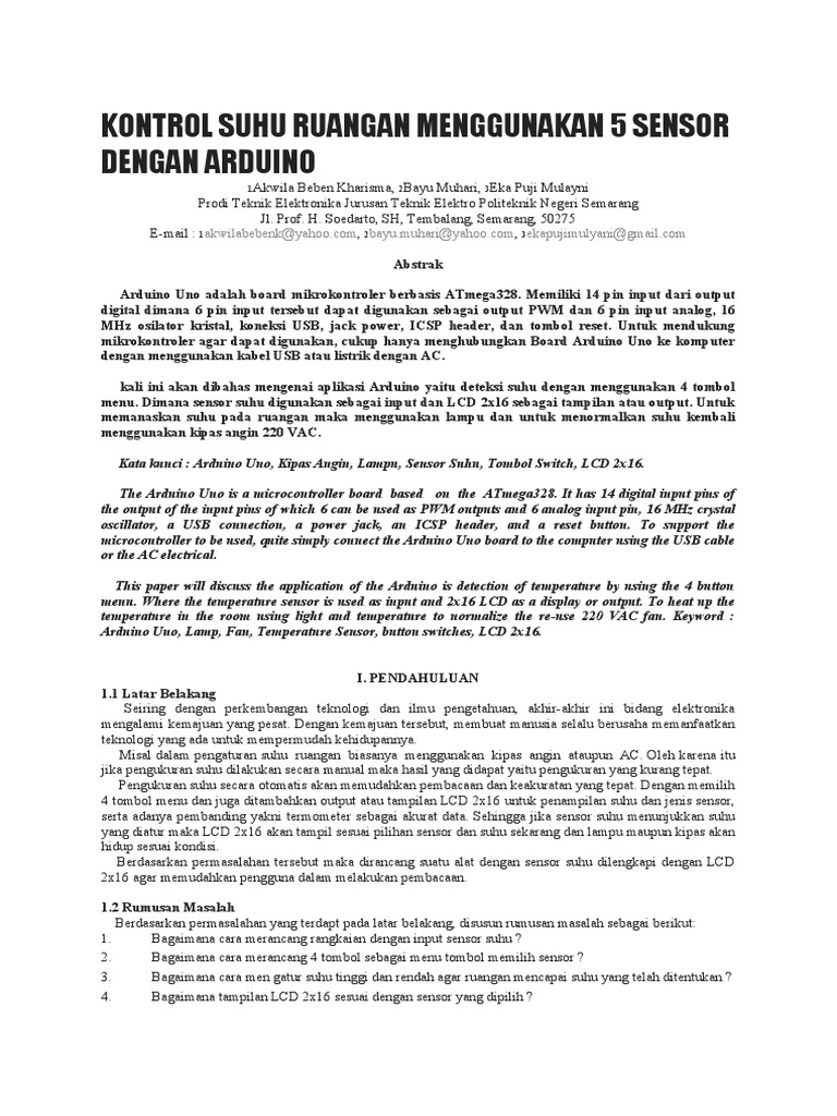 Kontrol Suhu Ruangan Menggunakan 5 Sensor Dengan Arduino | PDF
