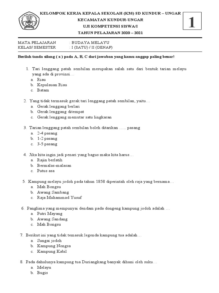 <p>Mari kita bahas contoh soal Budaya Melayu Riau (BMR) untuk kelas 1 Kurikulum 2013. Artikel ini akan dirancang untuk memberikan gambaran yang jelas mengenai jenis-jenis soal yang mungkin dihadapi siswa, serta memberikan pemahaman mendalam tentang materi yang diujikan. Kita akan memecahnya menjadi beberapa bagian agar lebih mudah dipahami.</p>
<p>” title=”</p>
<p>Mari kita bahas contoh soal Budaya Melayu Riau (BMR) untuk kelas 1 Kurikulum 2013. Artikel ini akan dirancang untuk memberikan gambaran yang jelas mengenai jenis-jenis soal yang mungkin dihadapi siswa, serta memberikan pemahaman mendalam tentang materi yang diujikan. Kita akan memecahnya menjadi beberapa bagian agar lebih mudah dipahami.</p>
<p>“></p>
<ul>
<li>
<p><strong>Contoh Soal 1 (Pilihan Ganda):</strong></p>
<ul>
<li>Pertanyaan: Di provinsi manakah kita tinggal?<br />
a. Sumatra Barat<br />
b. Riau<br />
c. Jambi<br />
d. Kalimantan</li>
<li><strong>Penjelasan:</strong> Soal ini bertujuan untuk menguji pemahaman siswa mengenai identitas geografis tempat tinggal mereka, yaitu Provinsi Riau. Jawaban yang benar adalah <strong>b. Riau</strong>.</li>
</ul>
</li>
<li>
<p><strong>Contoh Soal 2 (Pilihan Ganda):</strong></p>
<ul>
<li>Pertanyaan: Suku bangsa yang banyak mendiami Provinsi Riau adalah suku…<br />
a. Batak<br />
b. Minang<br />
c. Melayu<br />
d. Sunda</li>
<li><strong>Penjelasan:</strong> Soal ini mengenalkan siswa pada suku mayoritas yang mendiami Riau. Jawaban yang benar adalah <strong>c. Melayu</strong>.</li>
</ul>
</li>
<li>
<p><strong>Contoh Soal 3 (Isian Singkat):</strong></p>
<ul>
<li>Pertanyaan: Pakaian adat yang sering dipakai oleh anak laki-laki Melayu Riau saat acara penting disebut _____.</li>
<li><strong>Jawaban:</strong> <strong>Teluk Belanga</strong> (atau <strong>Baju Melayu</strong> jika konteksnya lebih umum)</li>
<li><strong>Penjelasan:</strong> Soal ini mengenalkan salah satu elemen pakaian adat Melayu Riau. Guru bisa menyesuaikan kata kunci yang diharapkan tergantung pada materi yang diajarkan secara spesifik.</li>
</ul>
</li>
<li>
<p><strong>Contoh Soal 4 (Isian Singkat):</strong></p>
<ul>
<li>Pertanyaan: Upacara adat yang dilakukan untuk menyambut kelahiran bayi di Riau disebut _____.</li>
<li><strong>Jawaban:</strong> <strong>Turun Mandi</strong> (atau nama upacara spesifik jika diajarkan)</li>
<li><strong>Penjelasan:</strong> Ini adalah pengenalan awal tentang tradisi masyarakat Melayu Riau terkait peristiwa penting dalam kehidupan.</li>
</ul>
</li>
</ul>
<div style=