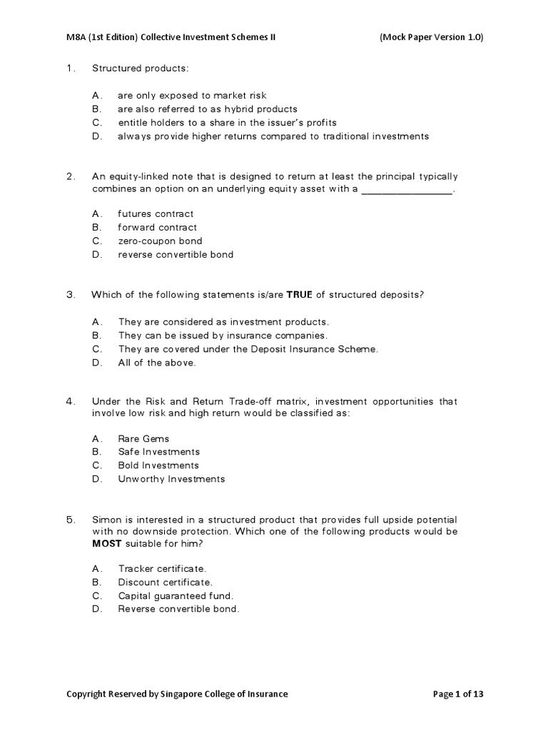 Cmfas Module 8a 1st Edition Mock Paper Pdf Exchange Traded Fund