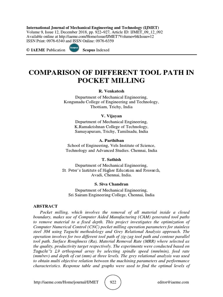 Comparison of Different Tool Path in Pocket Milling | PDF | Machining ...