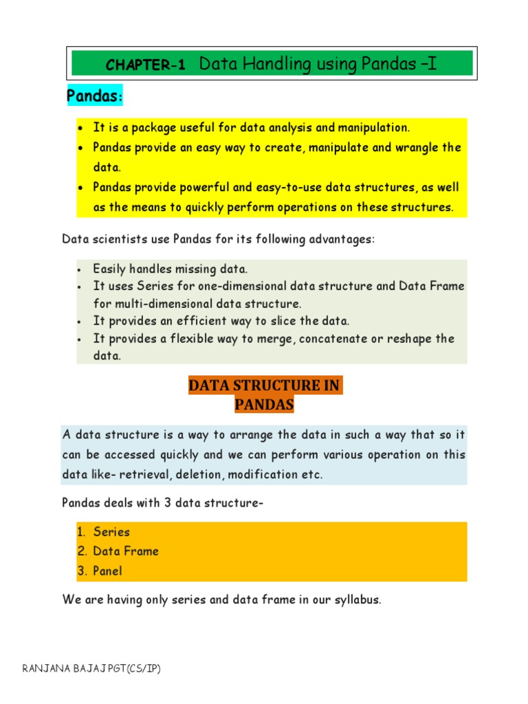 Data Handling Using Pandas-I-ORG | PDF | Comma Separated Values ...