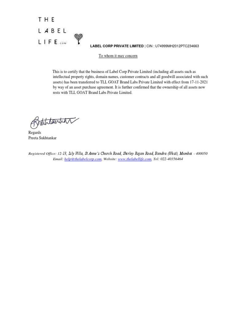 The Label Life - Certificate | PDF | Business | Finance & Money Management