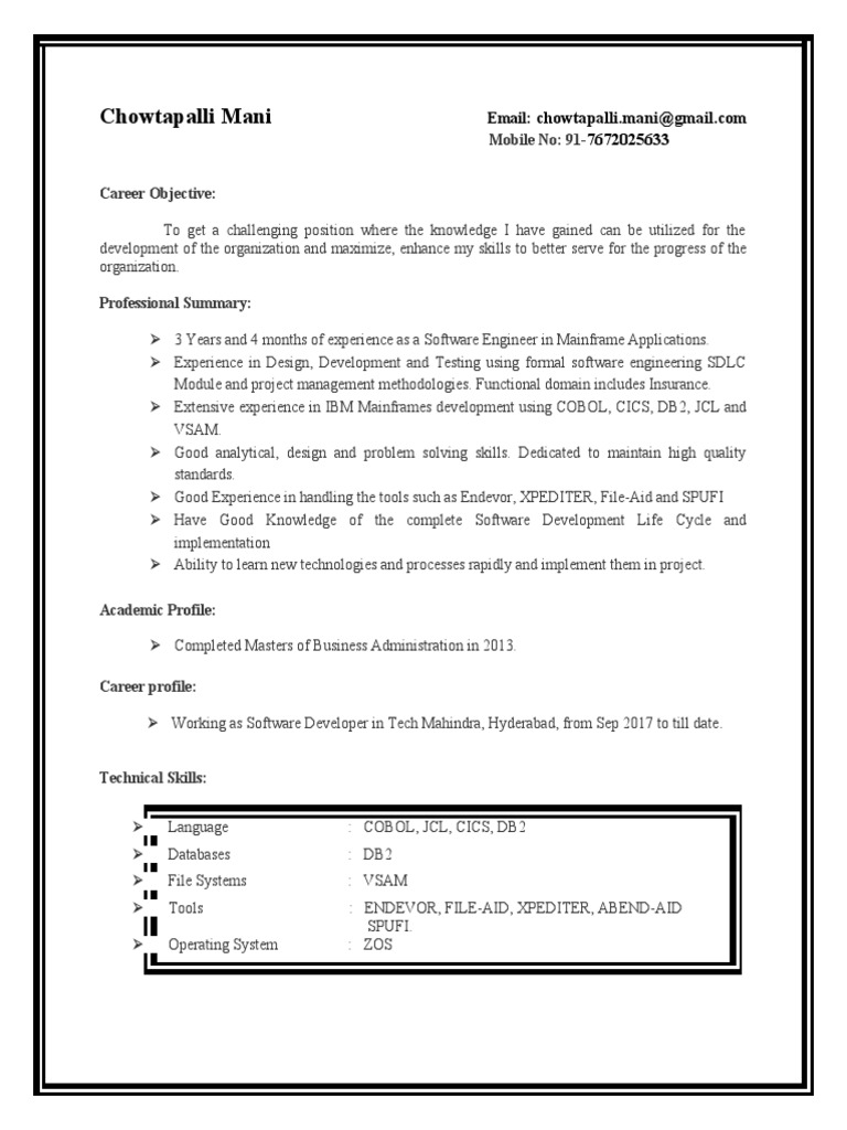 Resume cobol akhil download free pdf ibm db2 computing