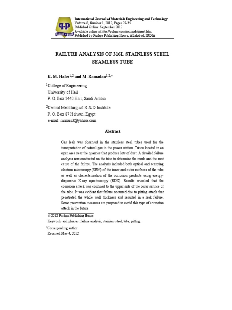 Failure Analysis of Corroded 316L Tubes | PDF | Stainless Steel | Corrosion