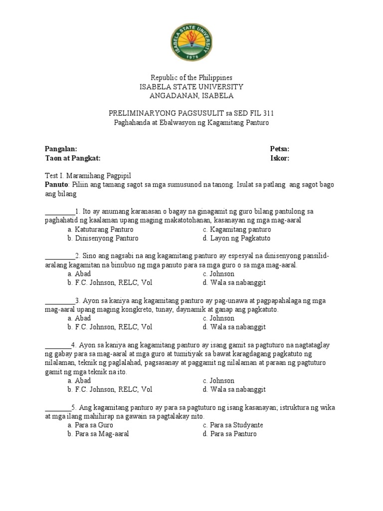 Preliminaryong Pagsusulit | PDF