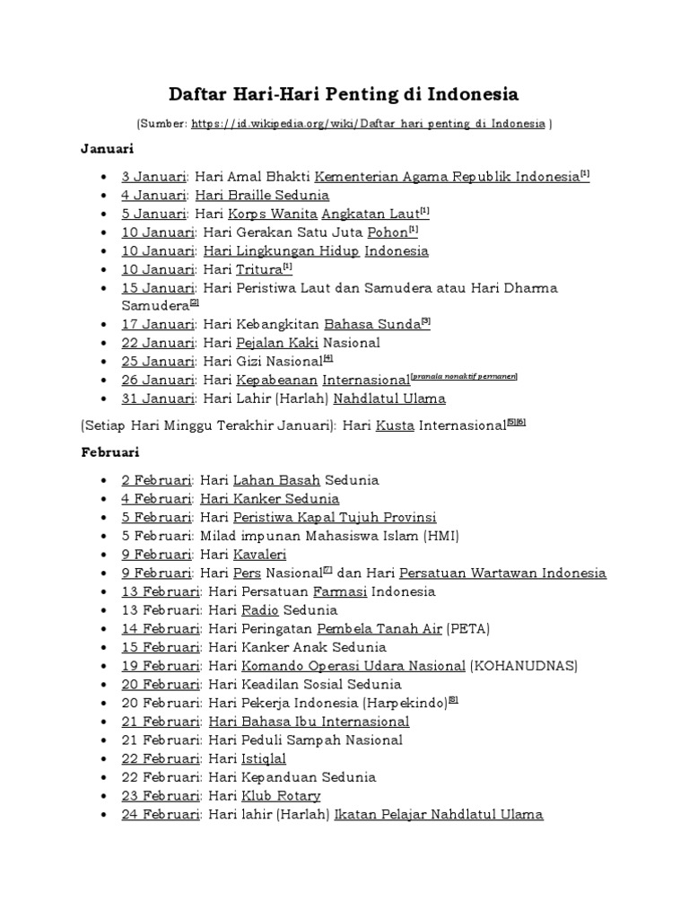 Daftar Hari Penting Di Indonesia PDF