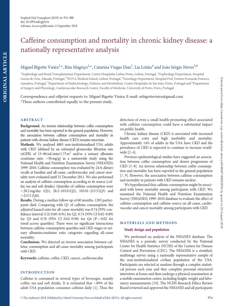 Caffeine and Kidney Diseases PDF Chronic Kidney Disease Caffeine