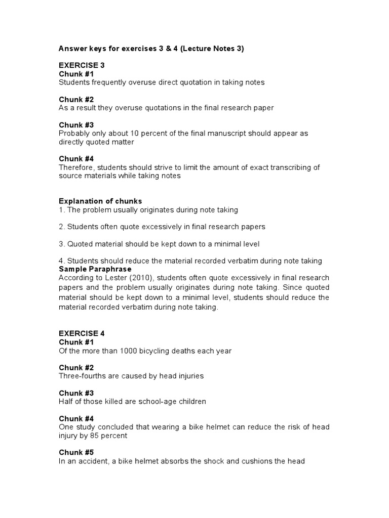 Answer Keys For Exercises 3 - 4 LN3 | PDF