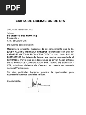 Carta De Liberacion De Cts Pdf