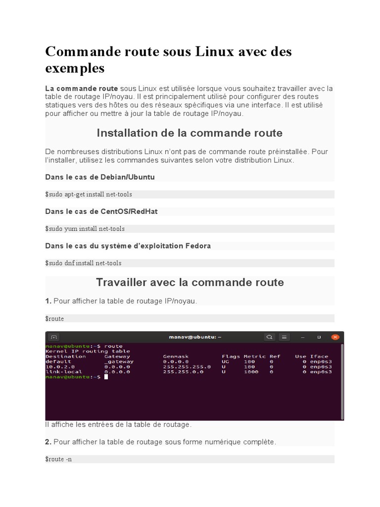 Commande Route sous Linux : Guide Pratique | PDF | Adresse IP | I Pv6