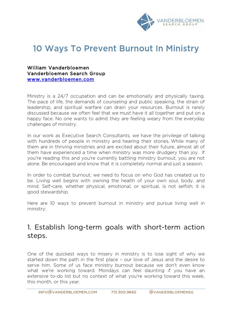 Preventing Burnout in Ministry: 10 Tips | PDF | Perfectionism ...