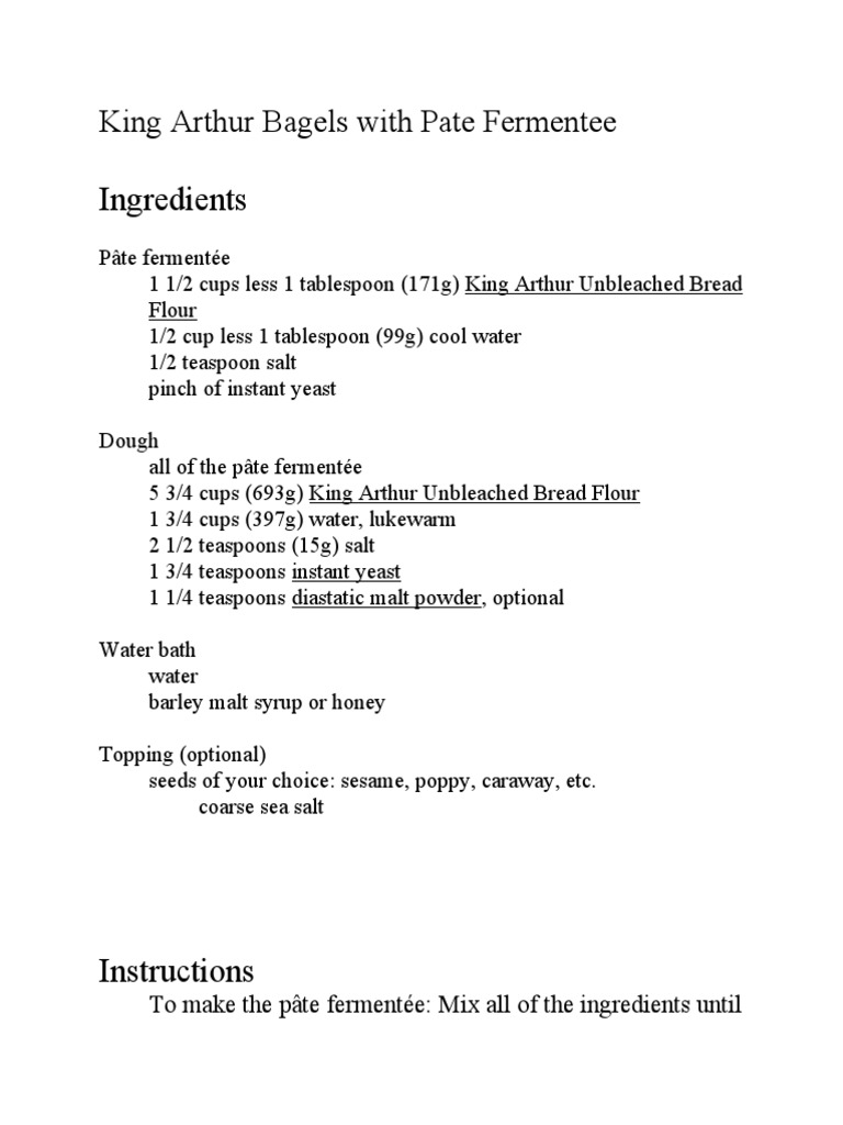 King Arthur Bagels With Pate Fermentee PDF Dough Breads