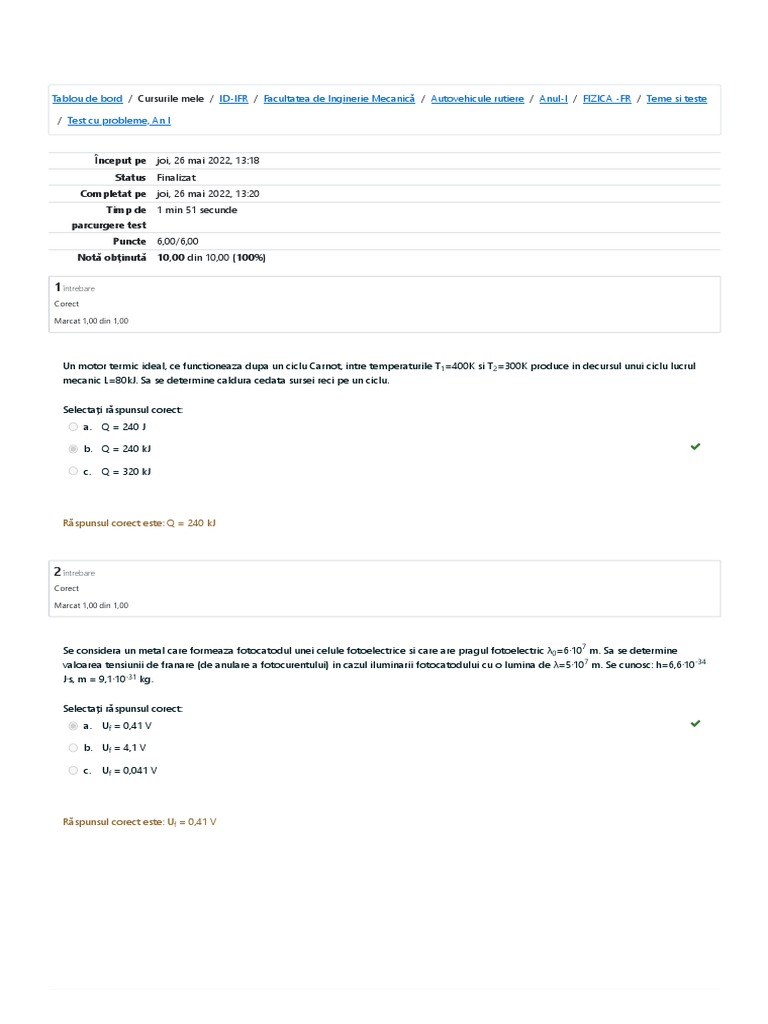 Test Cu Probleme, An I - Unitbv | PDF