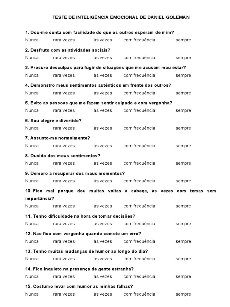 Teste de Inteligência Emocional de Daniel Goleman | PDF