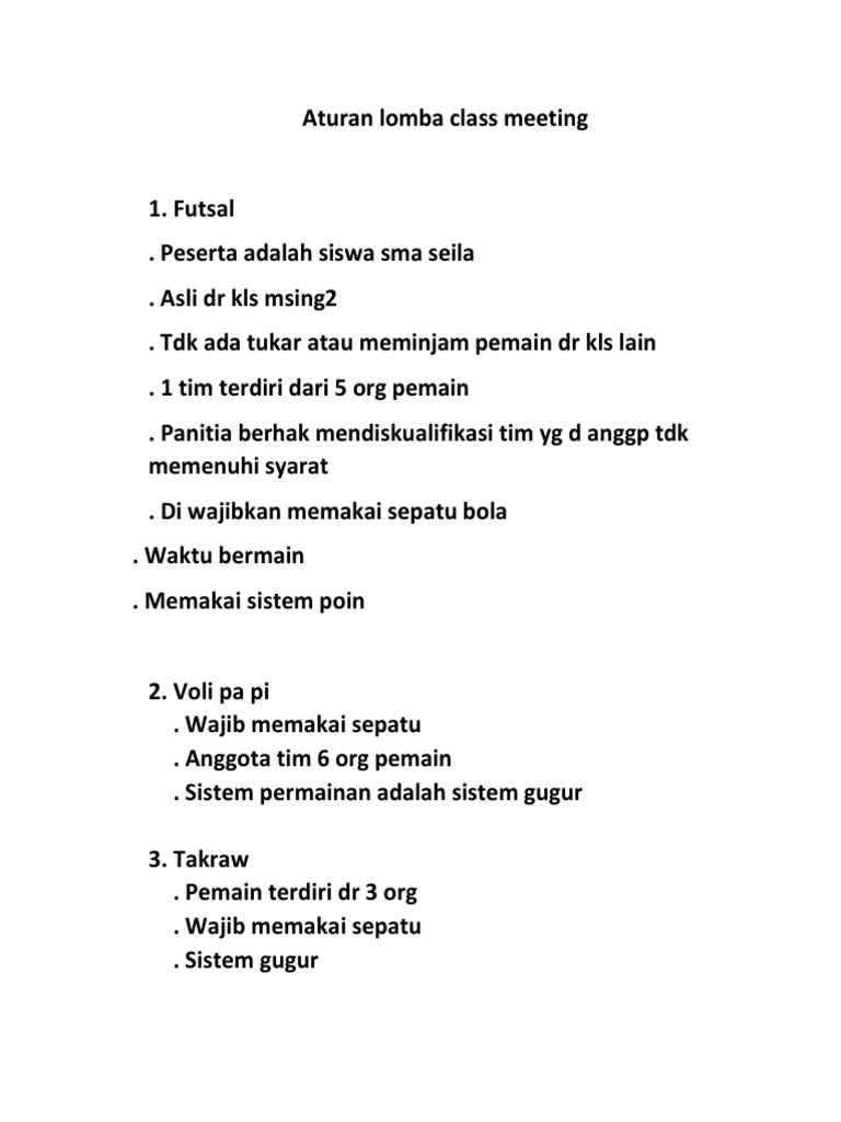 Aturan Lomba Class Meeting Pdf