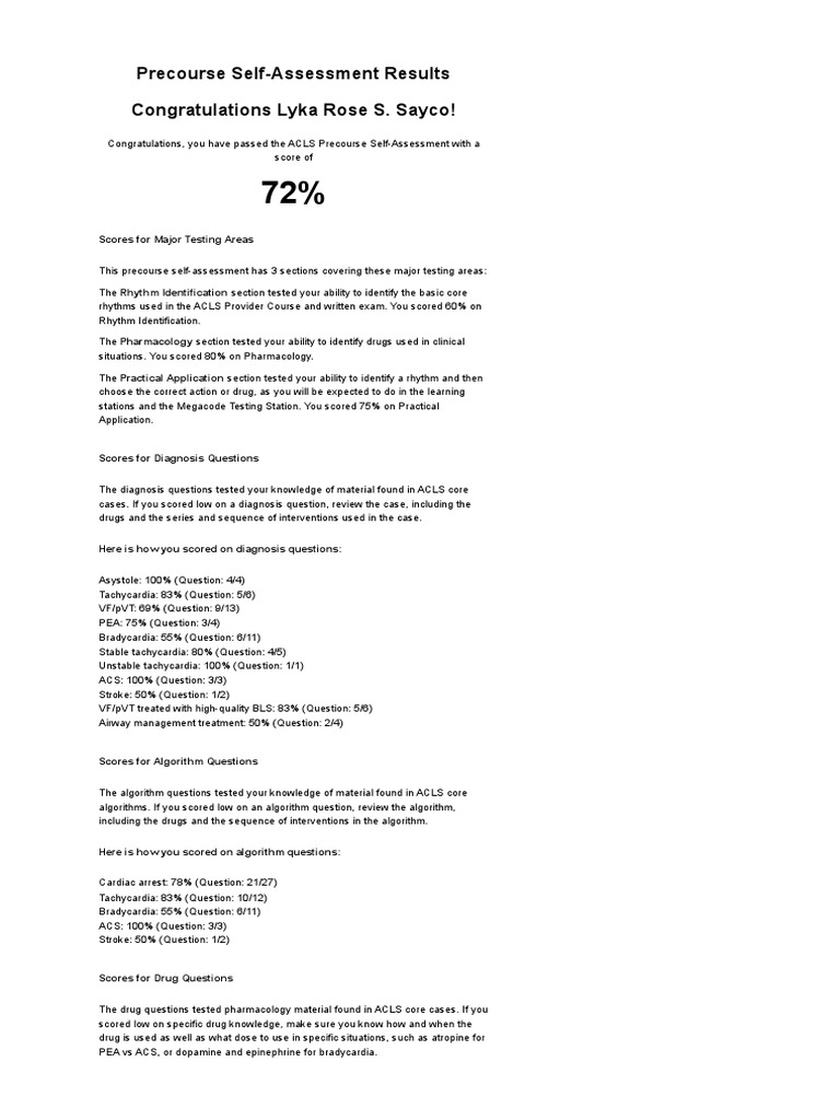 Course Exercise - ACLS Precourse Self-Assessment and Precourse Work ...