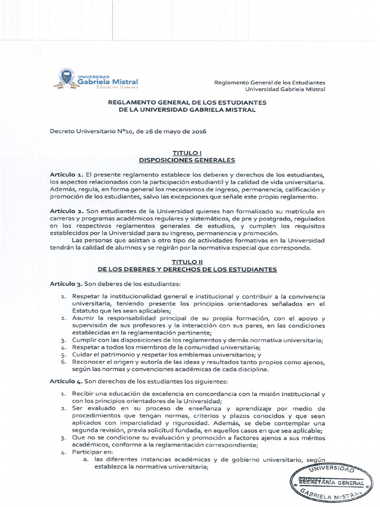 Reglamento General de Los Estudiantes | PDF