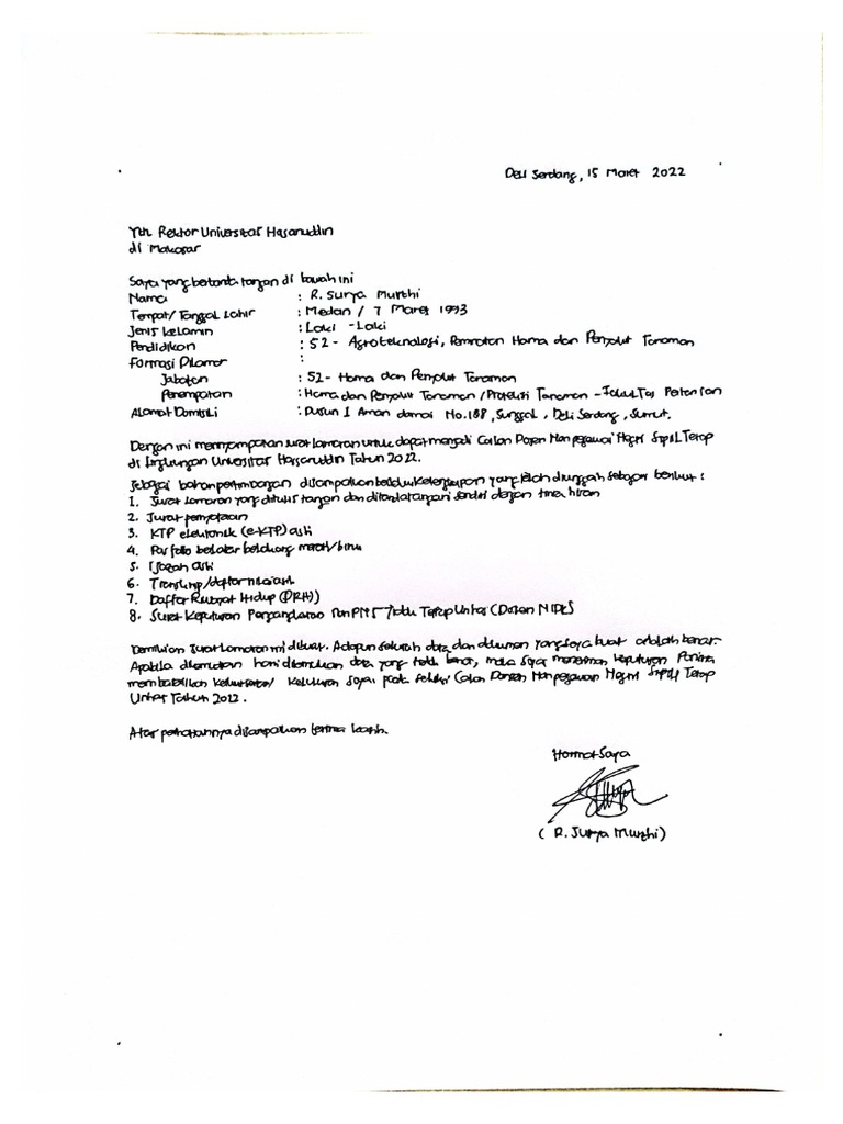 Surat Lamaran Dan Surat Keterangan Unhas PDF