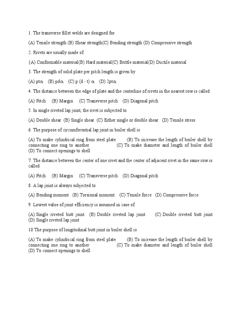 Riveted Joints MCQs PDF
