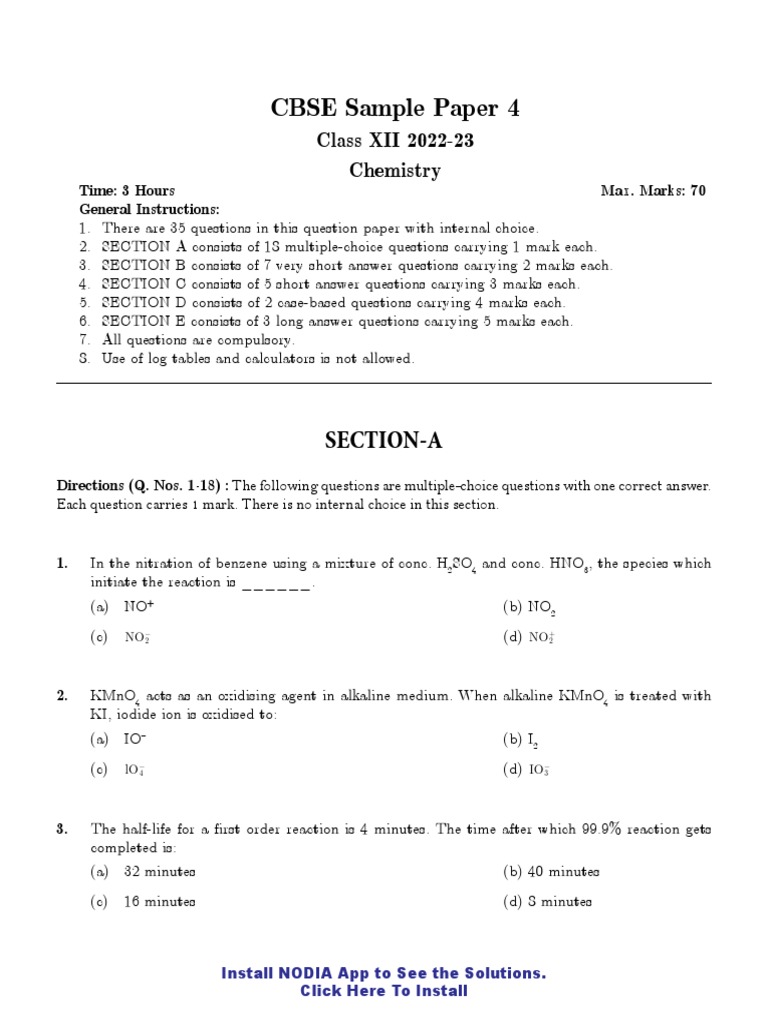 CBSE Class 12 Chemistry Sample Paper 4 | PDF | Amine | Dna