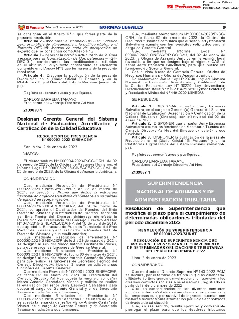 Resolución de Superintendencia #000001-2023/sunat | Descargar gratis