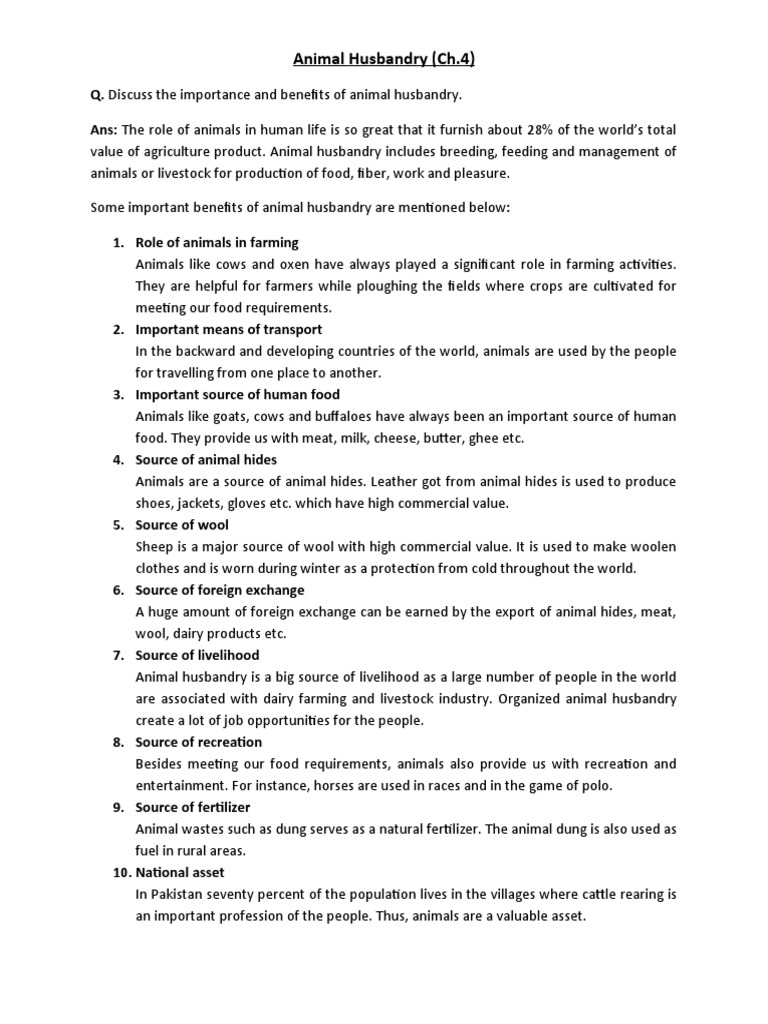 Animal Husbandry Ch.4 Long Sort Questions PDF Agriculture Livestock