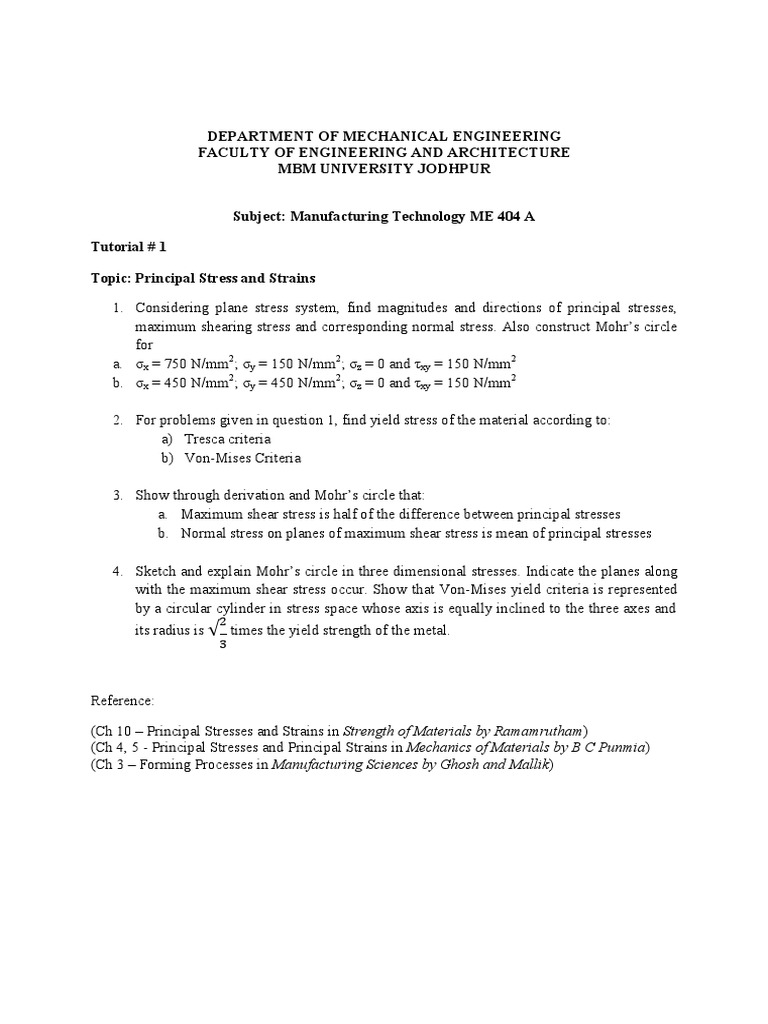 Tutorial 1 Principal Stress and Strains | PDF | Technology & Engineering