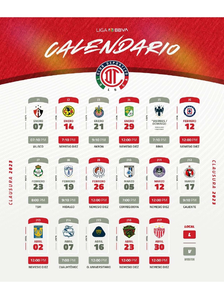 Calendario Toluca Fc PDF PDF