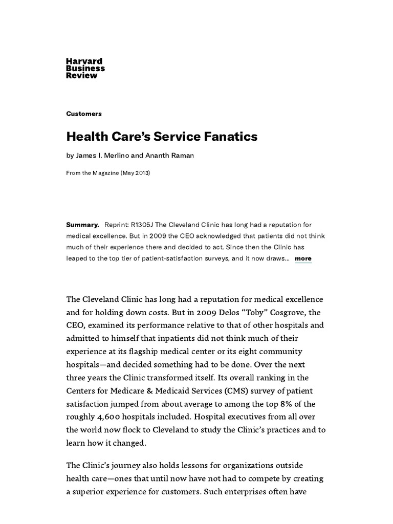 Transforming Patient Experience at Cleveland Clinic | PDF | Patient ...