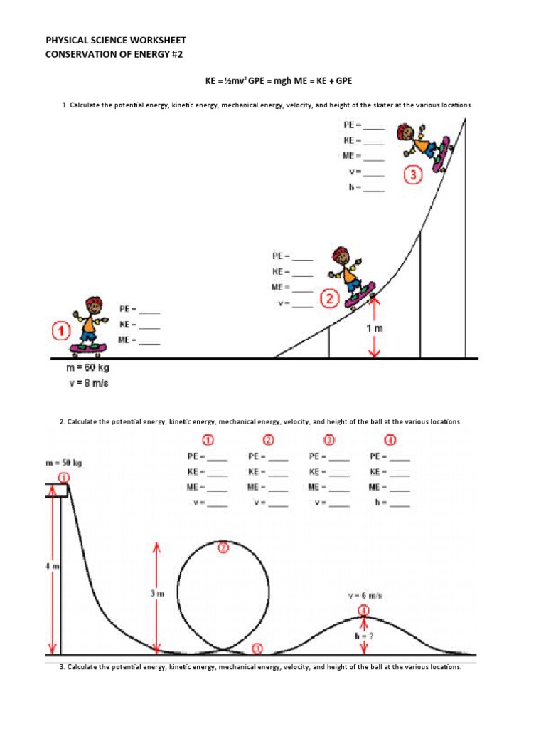 Kinetic and Potential Energy Worksheet | PDF | Kinetic Energy ...