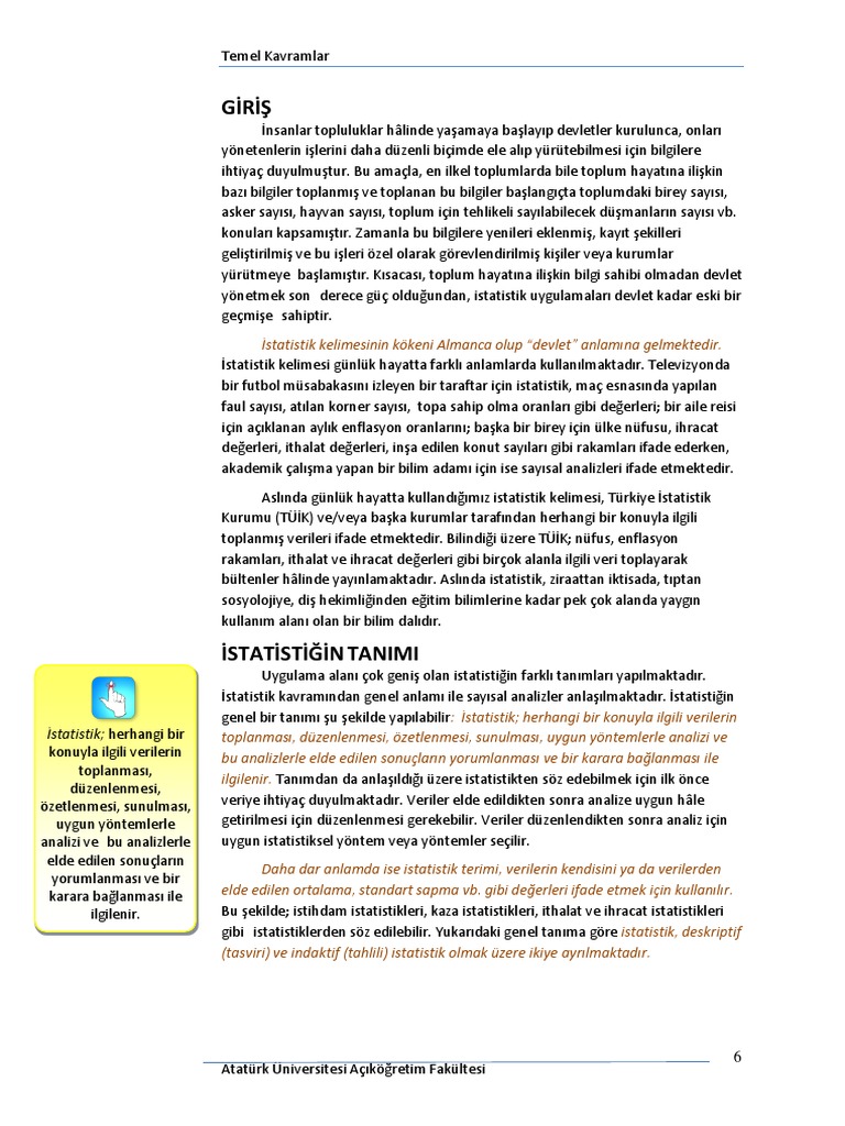 1 Hafta Istatistik Temel Kavramlar 2 | PDF