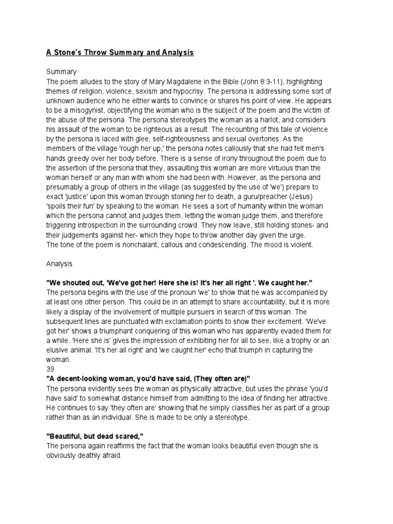 A Stone's Throw Summary PDF Rape Jesus