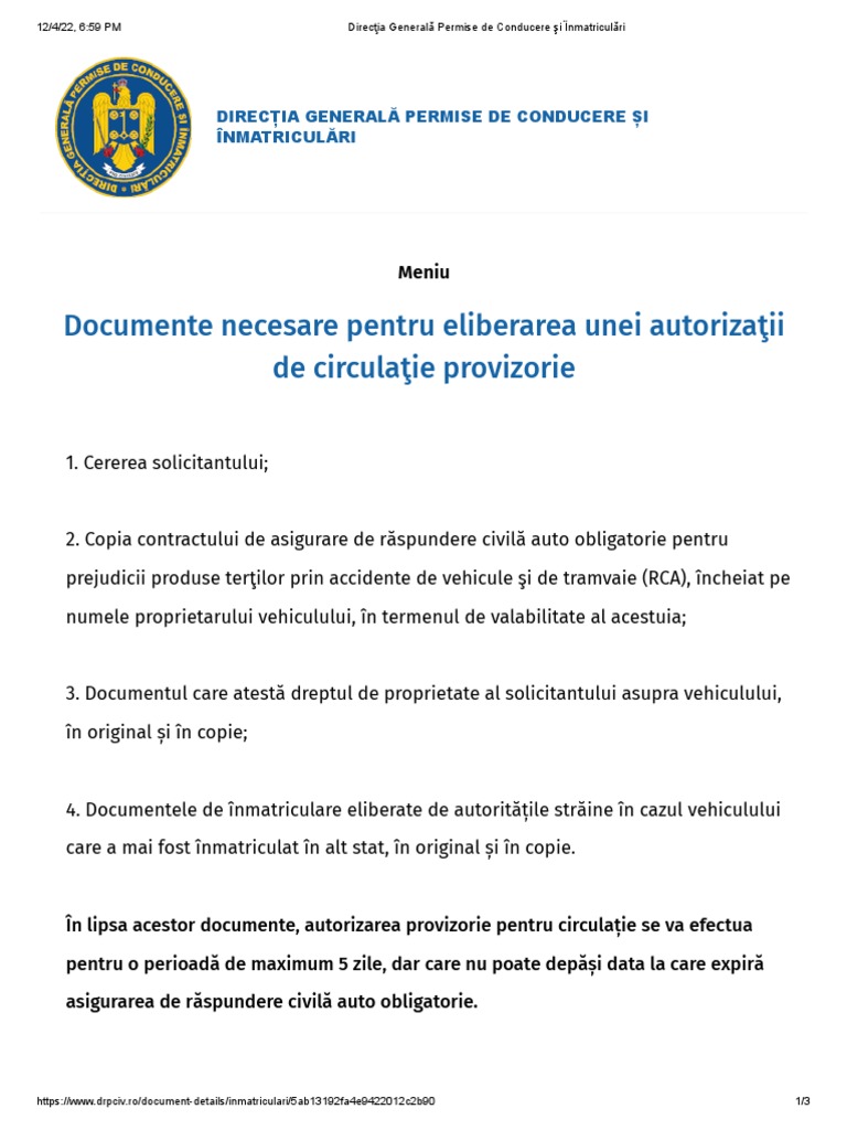 Direcţia Generală Permise de Conducere Şi Înmatriculări | PDF